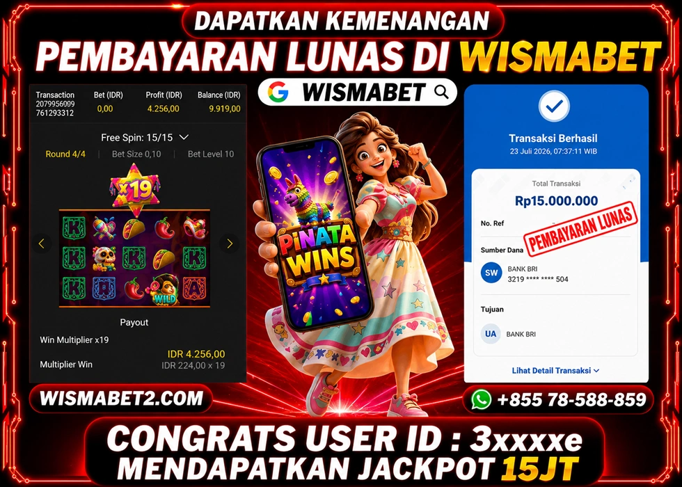WISMABET - BUKTI KEMENANGAN Pinata Wins Rp15,000,000,- LUNAS